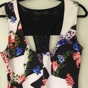 GUESS sleeveless,tank,racer back,dress, size 12.sheer upper. Black/floral. EUC